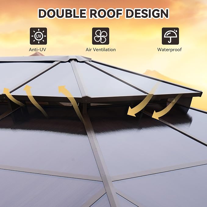 Aoxun 10'x12' Hardtop Gazebo, Outdoor Metal Gazebo - Image 4