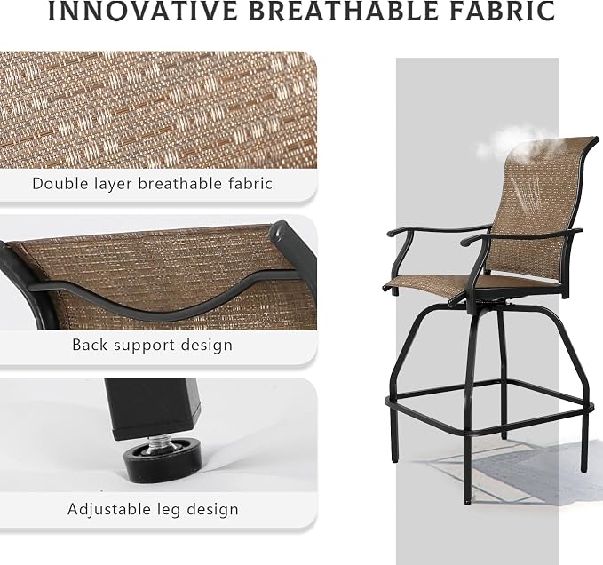 LEVELEVE Patio Bar Set 5pcs Swivel Bar Stools Outdoor Bistro Textilene - Image 4