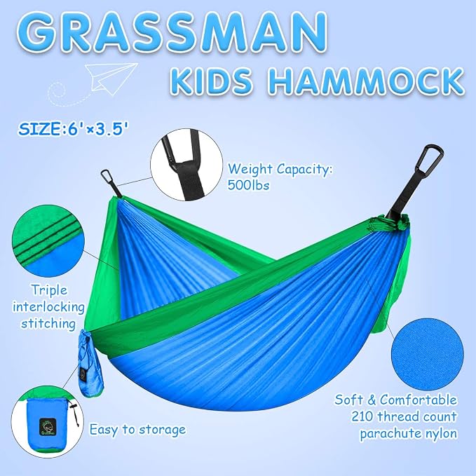 GRASSMAN Kids Hammock-Small Camping hammocks, Portable Camping Gear - Image 2