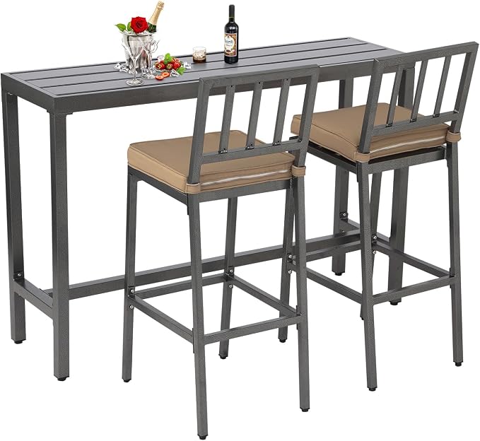 Outdoor Bar Chairs & Table, Metal Patio Bar Set by Unknown