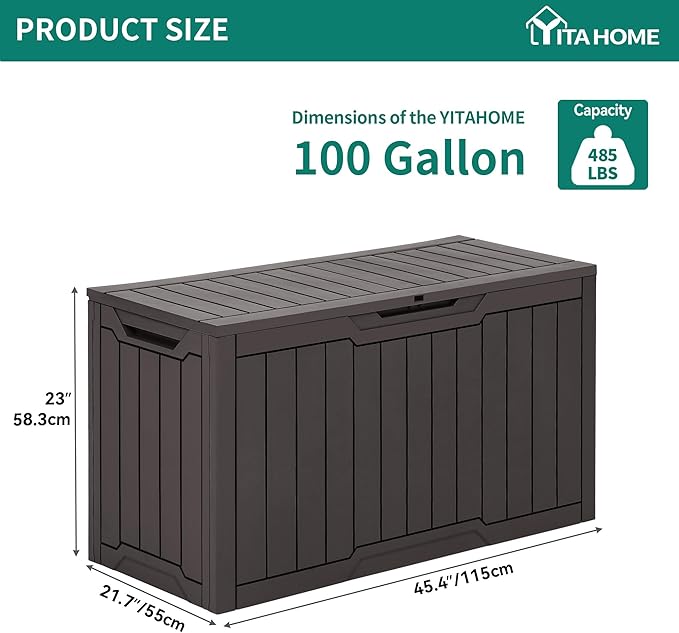 YITAHOME 100 Gallon Outdoor Storage Box, Large Water Resistant Resin Deck Box - Image 6