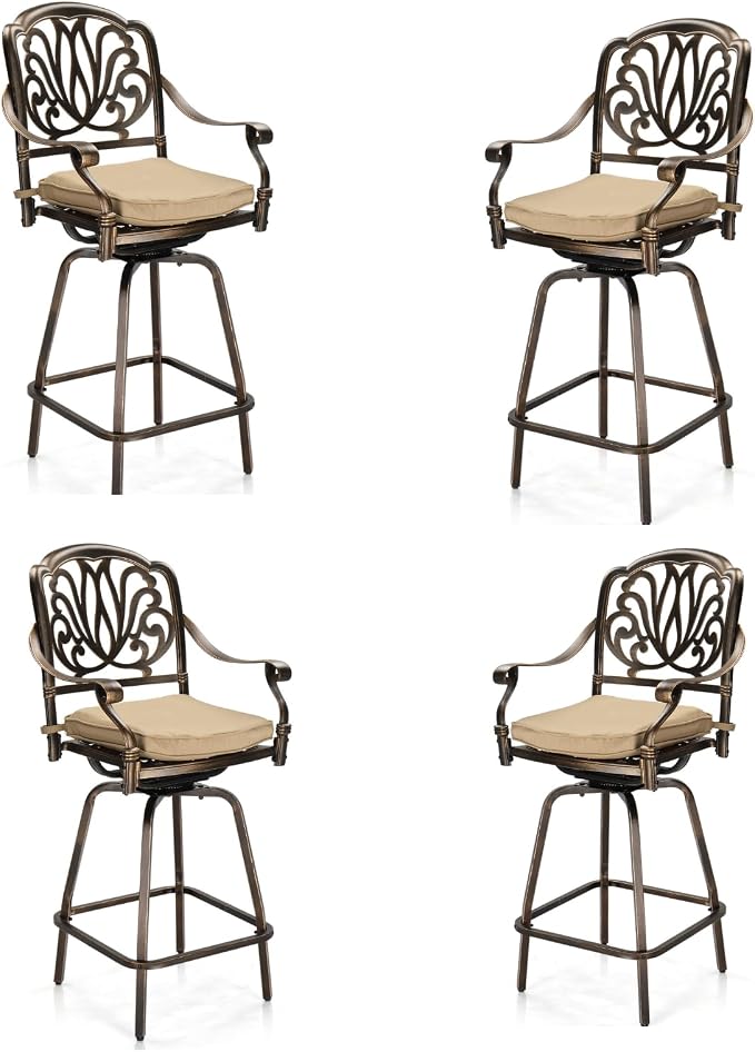 Outvita 4 Piece Outdoor Patio Swivel Bar Stools, All-Weather Cast Aluminum Bar by Outvita