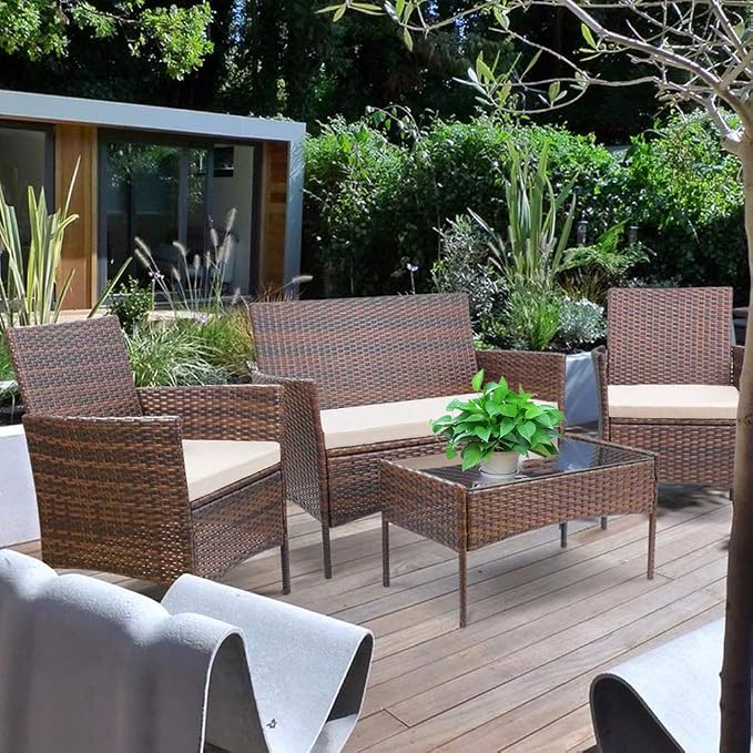 FDW Rattan Furniture Brown Wicker Chair Patio Bristo Set - Image 2