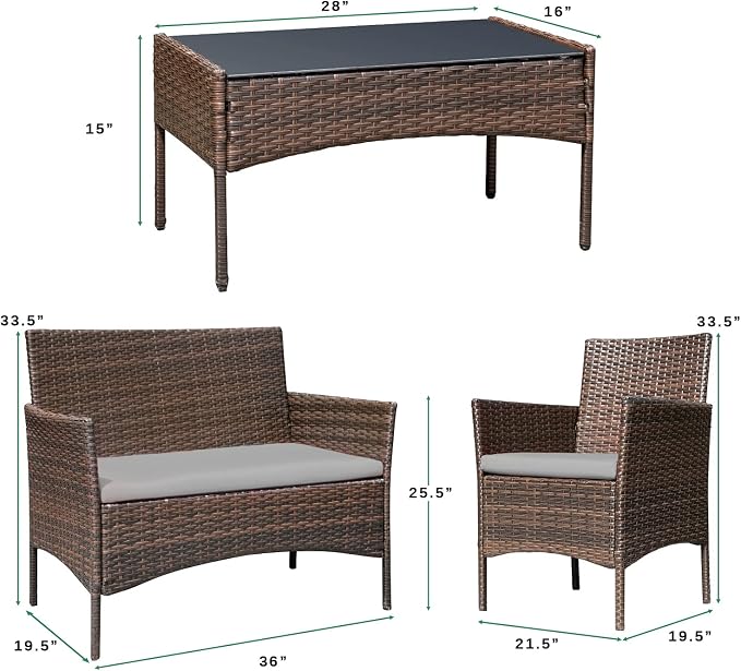 Greesum Patio Furniture 4 Pieces Conversation Sets Outdoor Wicker Rattan Chairs - Image 7