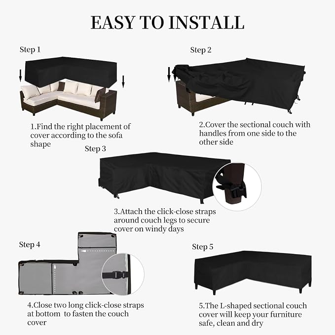Easy-Going 600D Patio L-Shaped Sectional Sofa Cover - Image 7