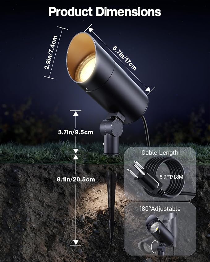 HIBOITEC 2 Pack 30W Outdoor LED Spot Lights 120V Plug in Flag Pole Light 3000LM - Image 5