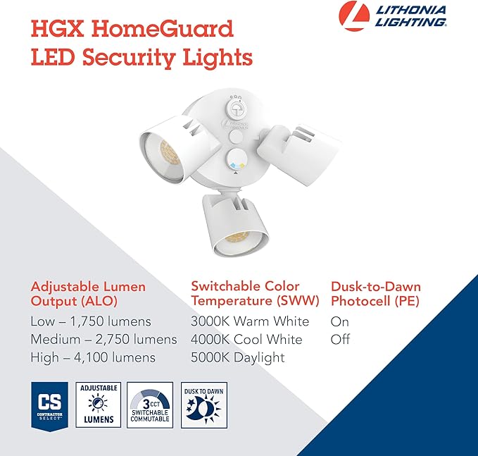 Lithonia Lighting HomeGuard 3-Light LED Outdoor Flood Lights, Outdoor LED Lights - Image 3