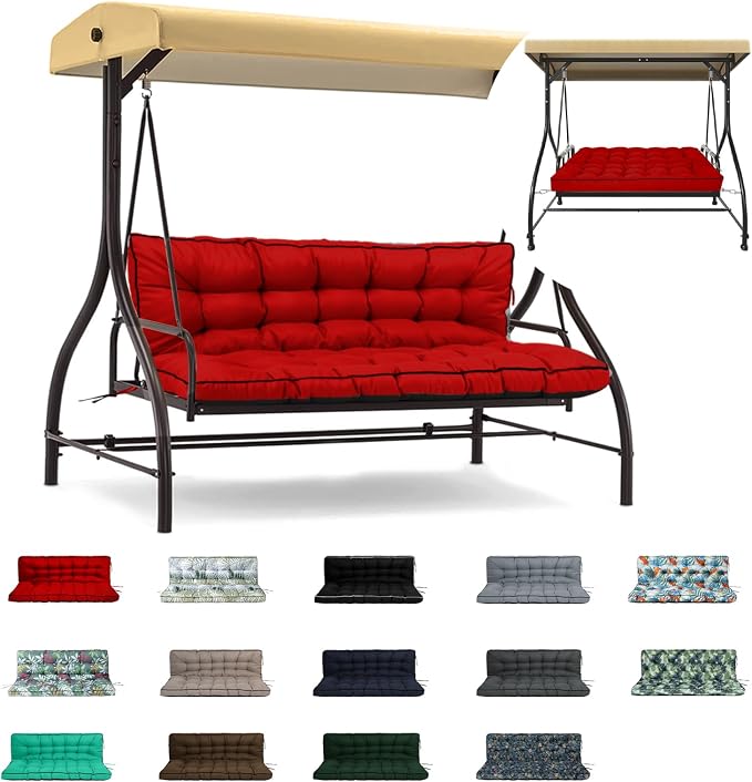 Waterproof Porch Swing Cushion Replacement, Thick 4" 2–3 Seat Outdoor Swing by RUFXIEZW