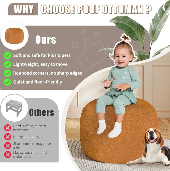 Round Stuffed Pouf Ottoman for Foot Rest, A Round Modern Foam Filled Poufs - Image 7