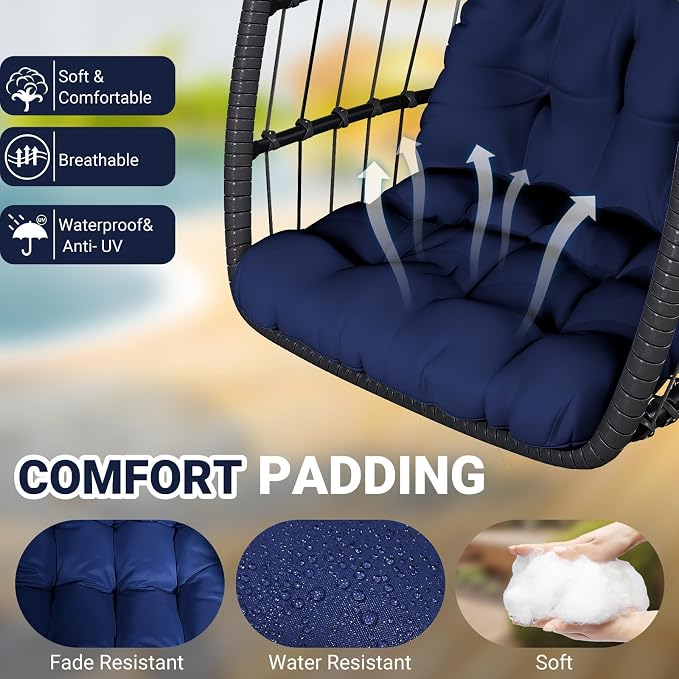 CHABATREE Egg Chair with Stand, Patio Rattan Wicker Hanging Swing Egg Chair - Image 2