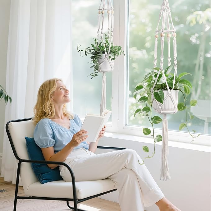 Macrame Plant Hanger with Grow Light: 2 Pack Boho Hanging Planters with Light - Image 2