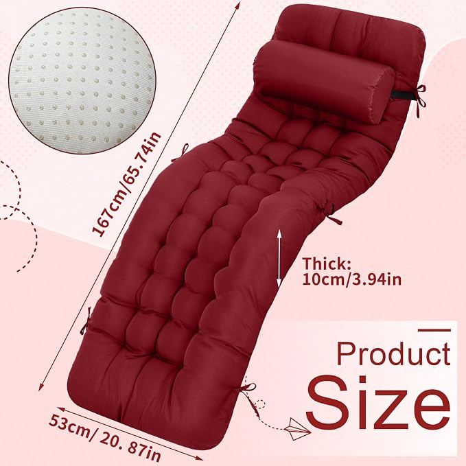 Tudomro 66'' Outdoor Chaise Lounge Cushion Waterproof Patio Lawn Pool Chaise - Image 2