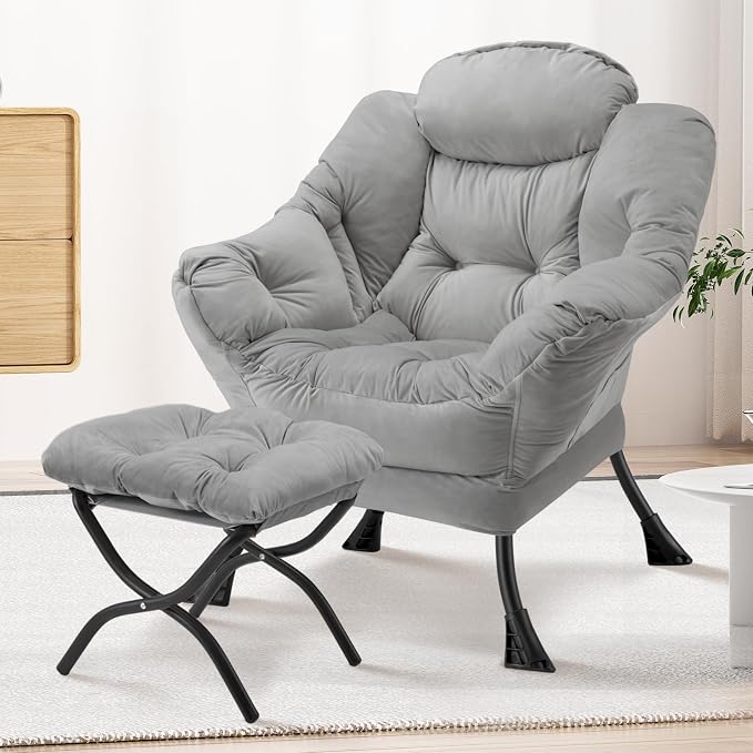 Lazy Chair with Folding Ottoman Modern Large Accent Chair, Contemporary Lounge - Image 2