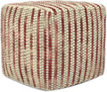 SIMPLIHOME Zoey Boho Cube Woven Pouf in Maroon Cotton and Wool by SimpliHome