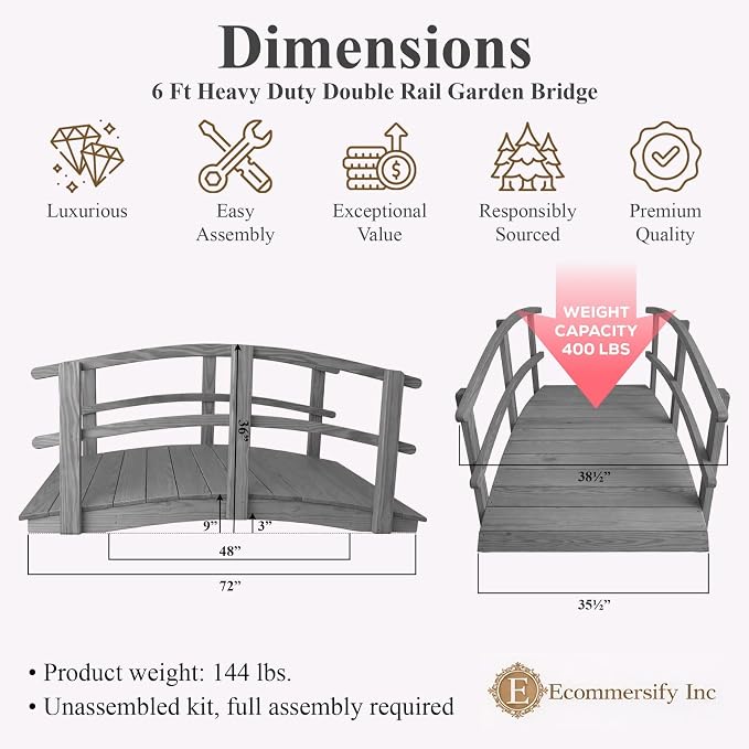 6 FT Grey Amish Made Garden Bridge - Image 2