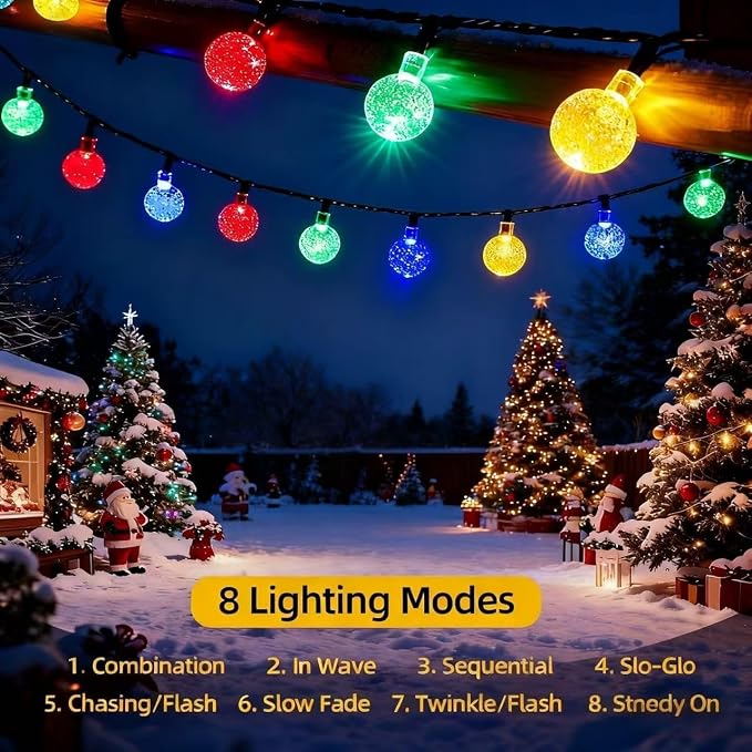 Solar String Lights Outdoor Waterproof IP65 9.3 Feet 20 LED 8 Modes Crystal - Image 3