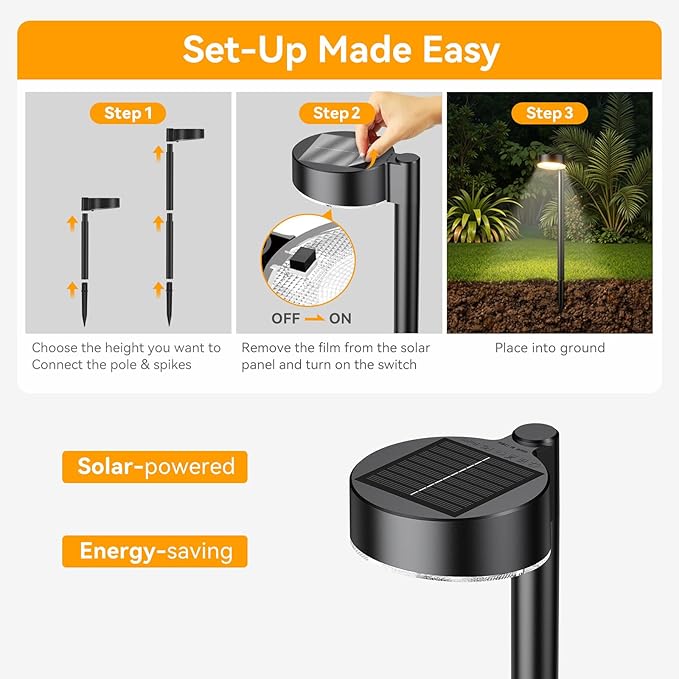8 Pack Solar Pathway Lights Outdoor, 12 Brighter LED Solar Lights Outdoor - Image 6