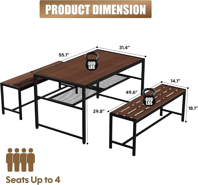 55'' Outdoor Picnic Table and Bench Set - Image 3