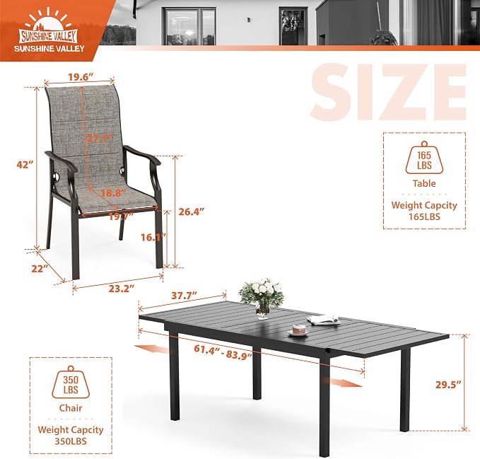 7 Piece Patio Dining Sets for 6, Metal Outdoor Table and Chairs Set - Image 6