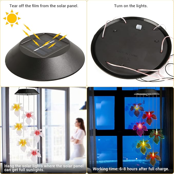 Toodour Solar Wind Chimes, Color Changing Maple Leaf Wind Chime, LED Mobile - Image 4