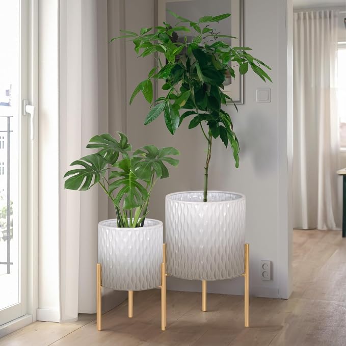 ARNIS Plants Pots with Stand, Unique Mid Century Decorative Metal Flower Pots - Image 9