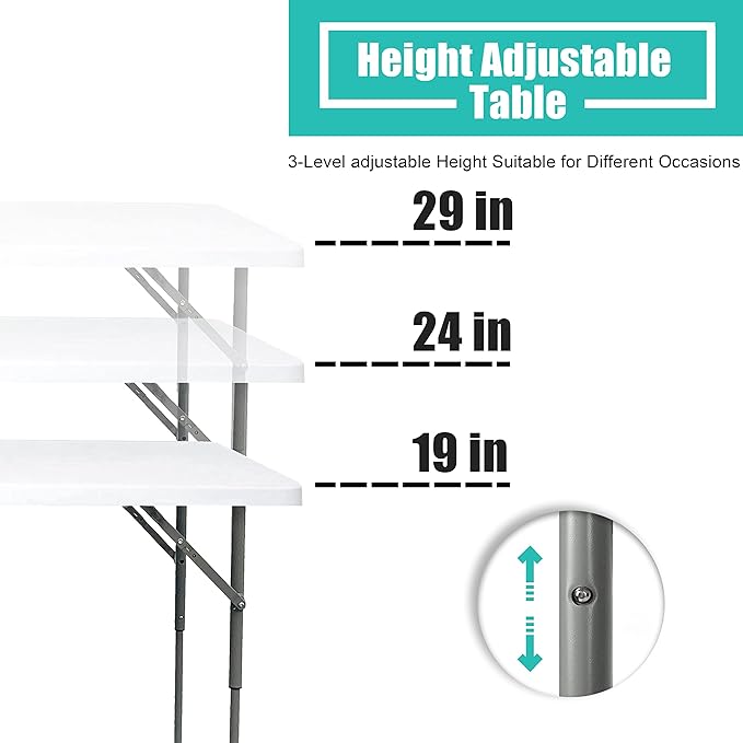Folding Table 4/6/8 Foot, Foldable Table Adjustable Height Card Table, Indoor - Image 4