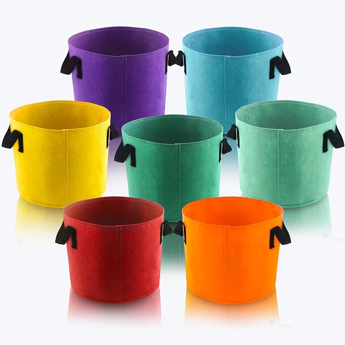 10 Gallon Grow Bags, 7 Pack Colorful Fabric Plant Pots by Sinimaka