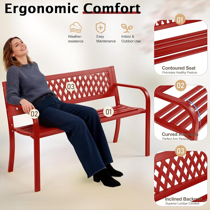 VINGLI 47'' Outdoor Bench, Weather Resistant Garden Patio Bench Powder Coated - Image 7