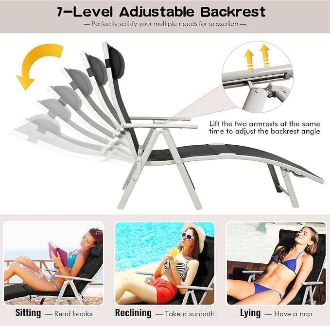 Giantex Chaise Lounge Chair for Outside, Pool Folding Reclining Beach Chair - Image 6