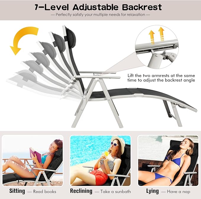 Giantex Chaise Lounge Chair for Outside, Pool Folding Reclining Beach Chair - Image 5