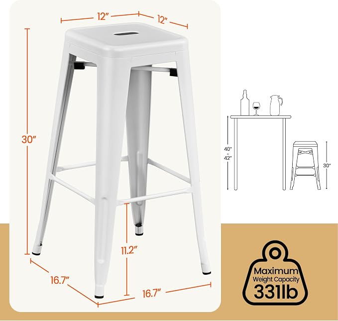 Yaheetech 30 Inch Metal Bar Stools Set of 4, Bar Height Backless Bartools - Image 3