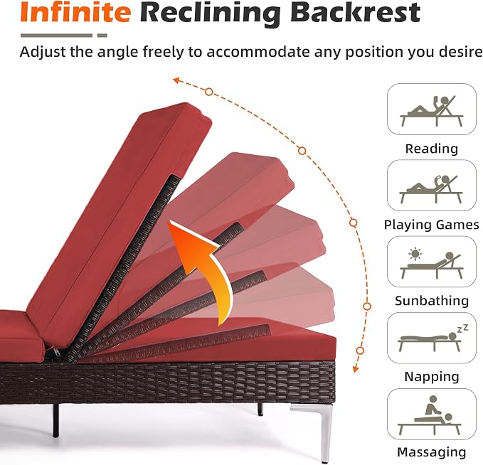 HOMREST Outdoor Lounge Chairs Set of 6, Patio Wicker Chaise Lounge - Image 4