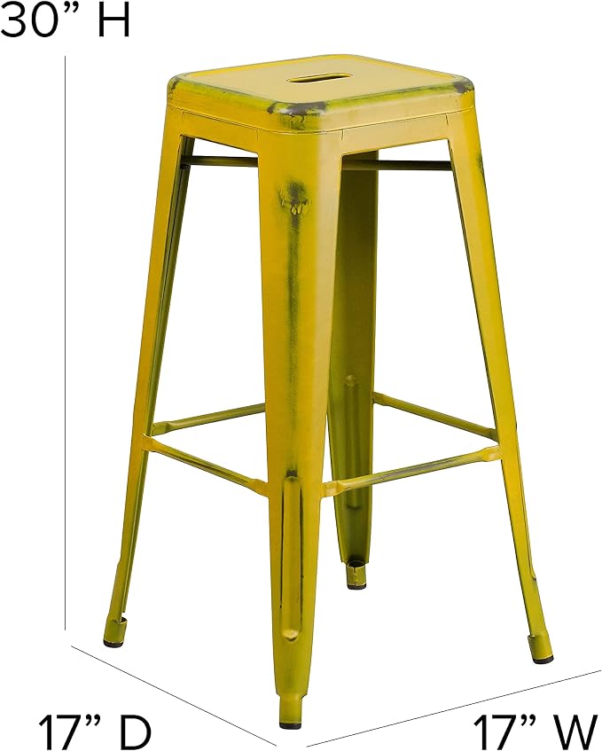 Flash Furniture Kai Commercial Grade 4 Pack 30" High Backless Distressed Yellow - Image 3