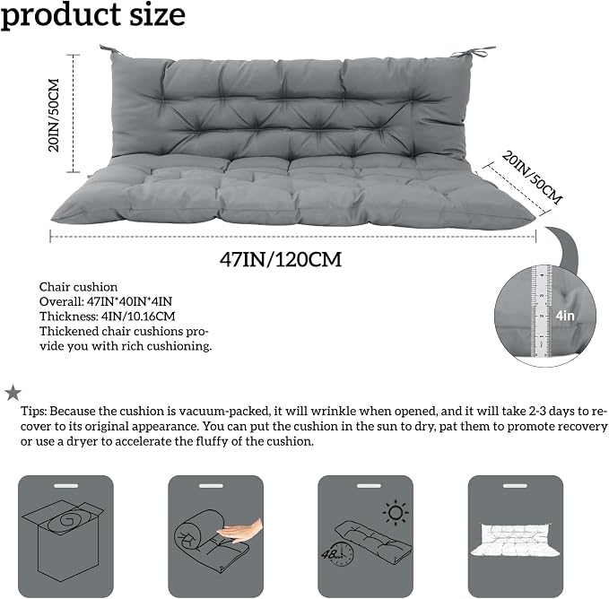 Outside Benches Cushion with Backrest, Thicken Waterproof Swing Cushions 2/3 - Image 5