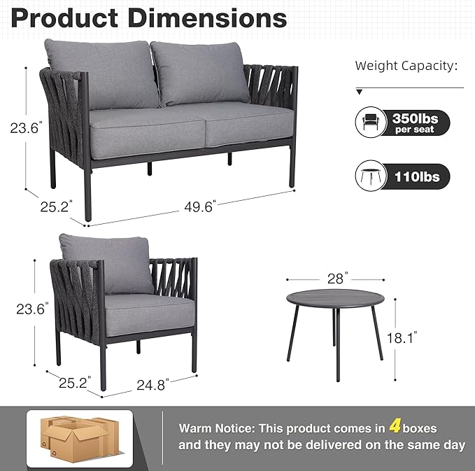 4 Piece Patio Furniture Set, Modern Patio Conversation Set, Outdoor Furniture - Image 7