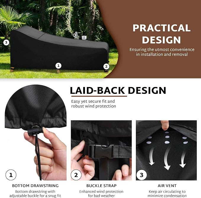 iBirdie Outdoor Lounge Chaise Chair Cover 70L x 28W x 34H inch Waterproof Patio - Image 6