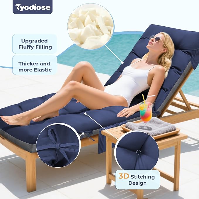 Outdoor Lounge Chair Cushion, Waterproof Chaise Lounge Cushions Replacement - Image 3