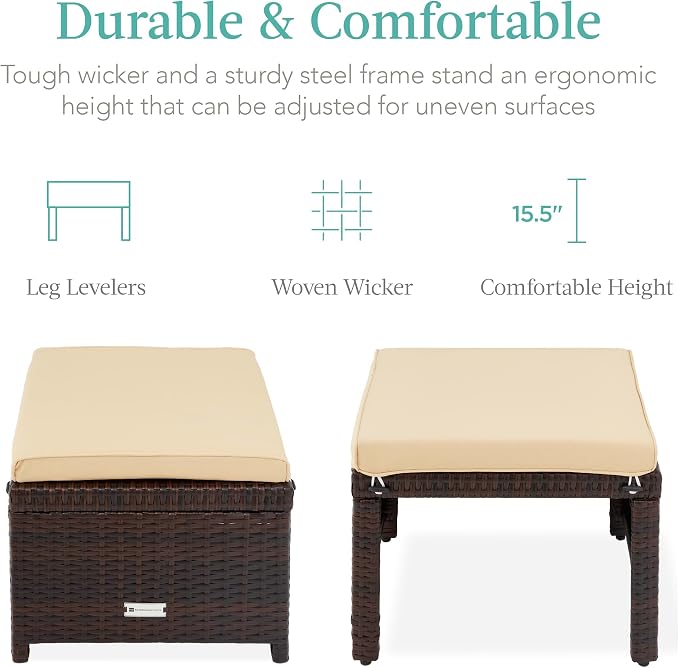 Best Choice Products Set of 2 Wicker Ottomans, Additional Seating, Side Table - Image 2
