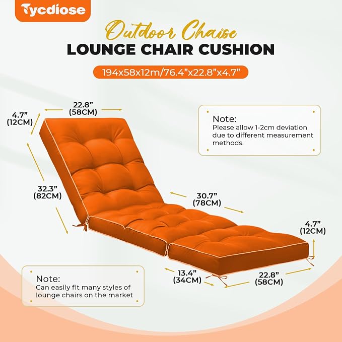 Outdoor Chaise Lounge Chair Cushion, Waterproof Non-Slip Patio Chaise Lounge - Image 3