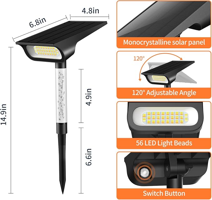 intelamp Solar Spot Light Outdoor Waterproof, 4000mAh RGB + 3 Color LED - Image 4