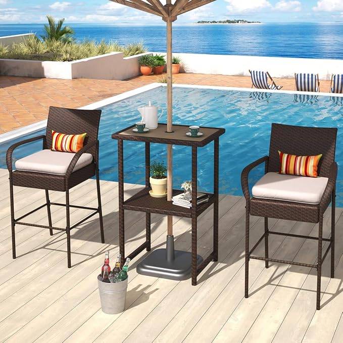 Sundale Outdoor Wicker Bar Stool Set of 6, Patio Counter Height Pub Chair - Image 8