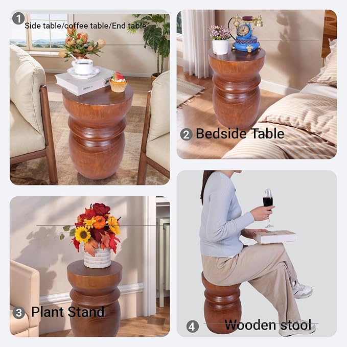Athaliah Small Tree Stump Side Table Nightstand – 15.75”H Solid Paulownia Wood - Image 4