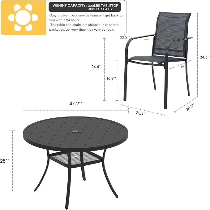 VICLLAX Patio Dining Set for 6, Outdoor Furniture Set Includes 47.2" Round - Image 7