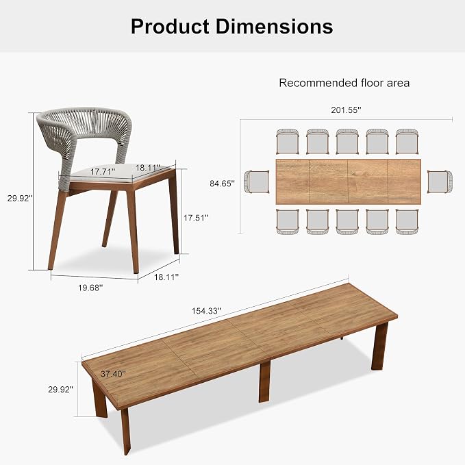 PURPLE LEAF 13 Pieces Large Outdoor Dining Set Patio Table and Chairs Set - Image 9