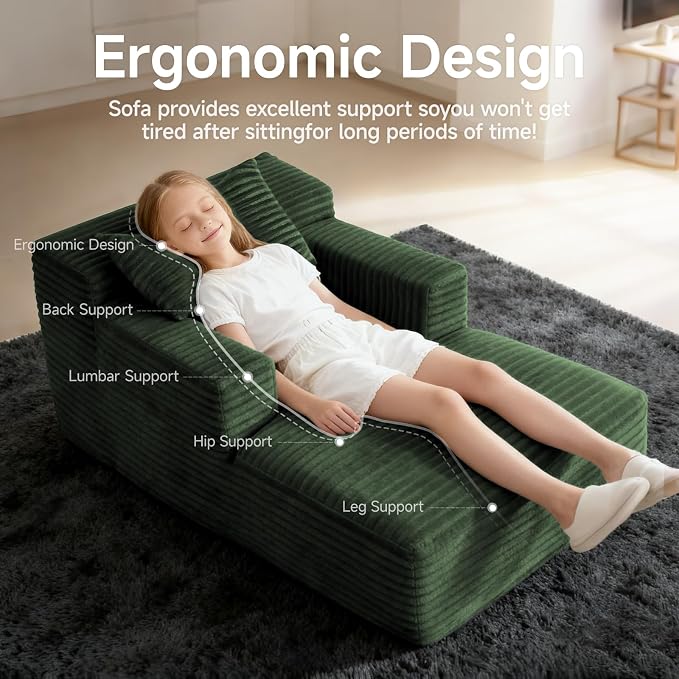 45'' Chaise Lounge Chair Indoor, Corduroy Upholstered Boneless Sofa Bed - Image 3