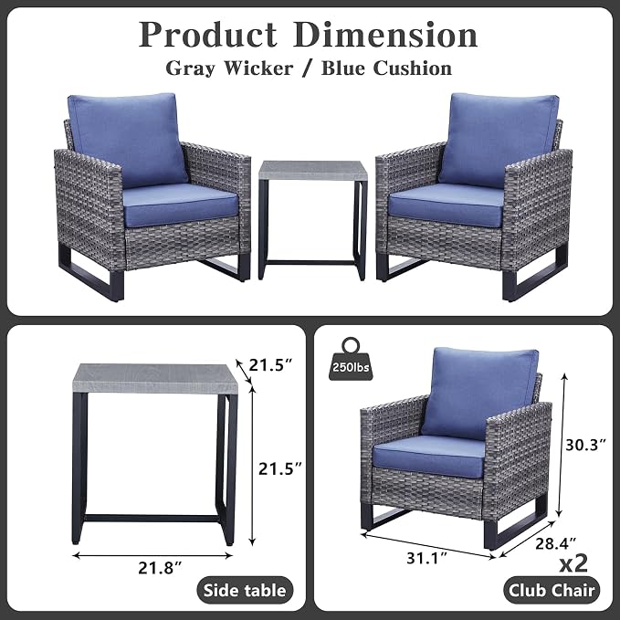 Belord Outdoor Bistro Set 3 Piece Outdoor Wicker Patio Chairs, Oversize Outdoor - Image 2