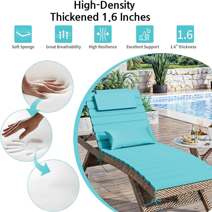 2PCS Outdoor Water-Resistant Olefin Chaise Lounge Cushions - Image 5
