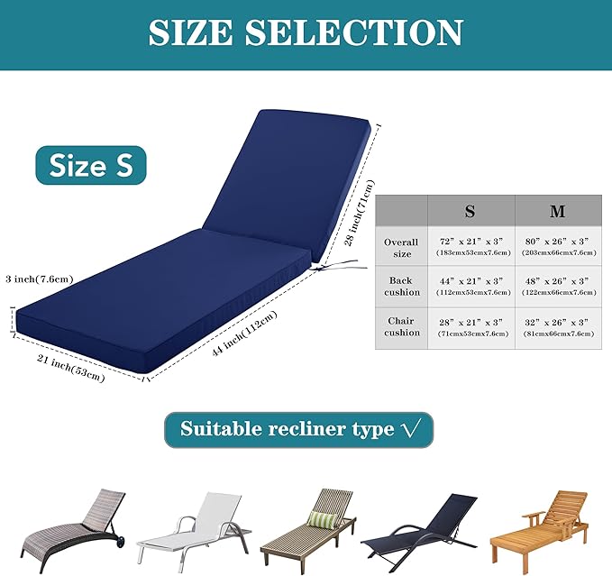 Chaise Lounge Cushion Outdoor, Waterproof and Stain-Resistant Lounge Deck - Image 5
