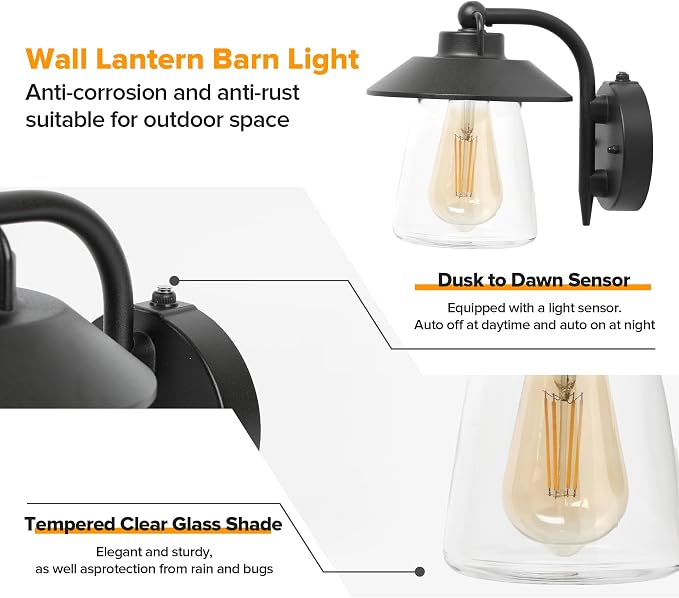 LUTEC Dusk to Dawn Outdoor Indoor Exterior Light Fixture, Farmhouse Barn Wall - Image 2