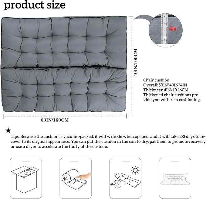 Outside Benches Cushion with Backrest, Thicken Waterproof Swing Cushions 2/3 - Image 5